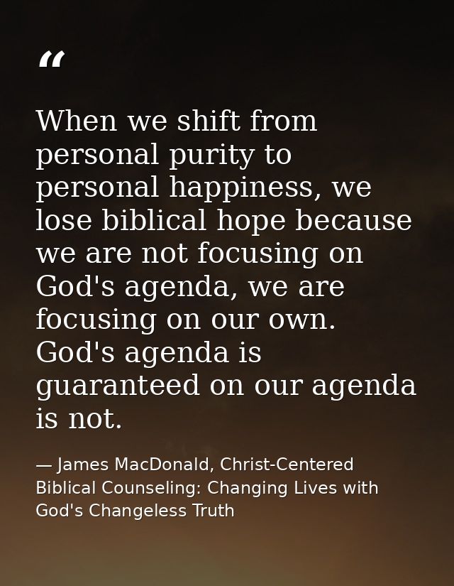 When we shift from personal purity to personal happiness, we lose biblical hope because we are not focusing on God's age — James MacDonald, Christ-Centered Biblical Counseling: Changing Lives with God's Changeless Truth