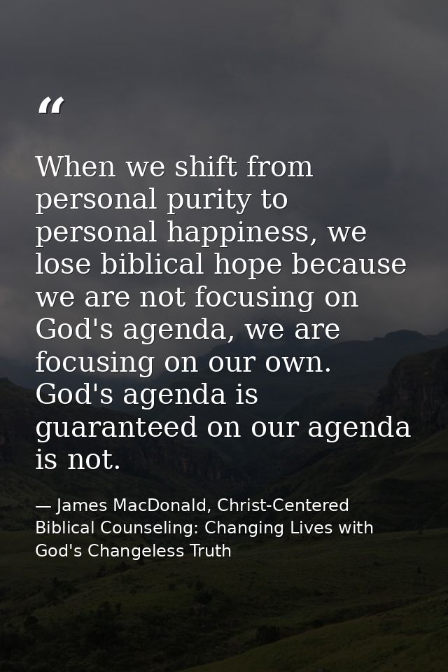 When we shift from personal purity to personal happiness, we lose biblical hope because we are not focusing on God's age — James MacDonald, Christ-Centered Biblical Counseling: Changing Lives with God's Changeless Truth