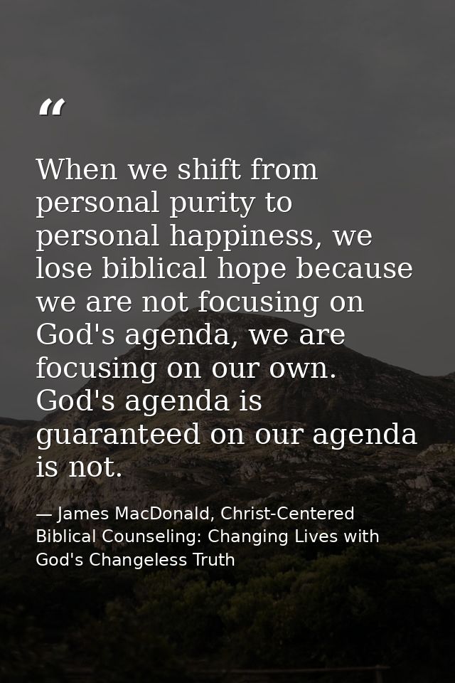 When we shift from personal purity to personal happiness, we lose biblical hope because we are not focusing on God's age — James MacDonald, Christ-Centered Biblical Counseling: Changing Lives with God's Changeless Truth
