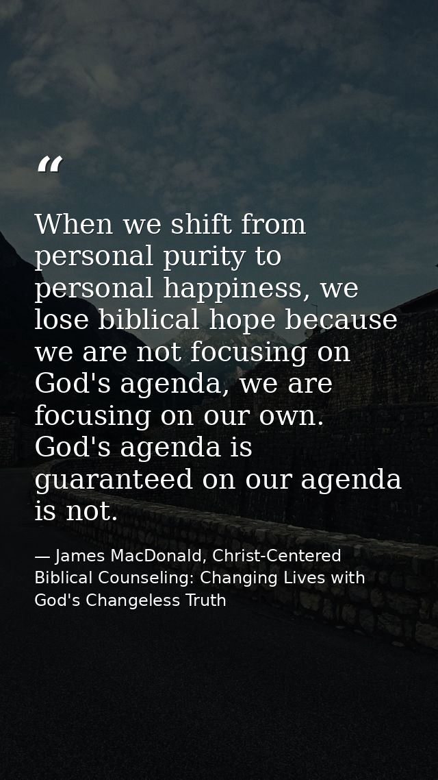 When we shift from personal purity to personal happiness, we lose biblical hope because we are not focusing on God's age — James MacDonald, Christ-Centered Biblical Counseling: Changing Lives with God's Changeless Truth