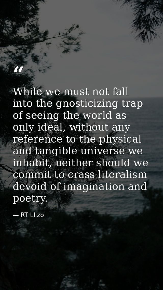 While we must not fall into the gnosticizing trap of seeing the world as only ideal, without any reference to the physic — RT Llizo