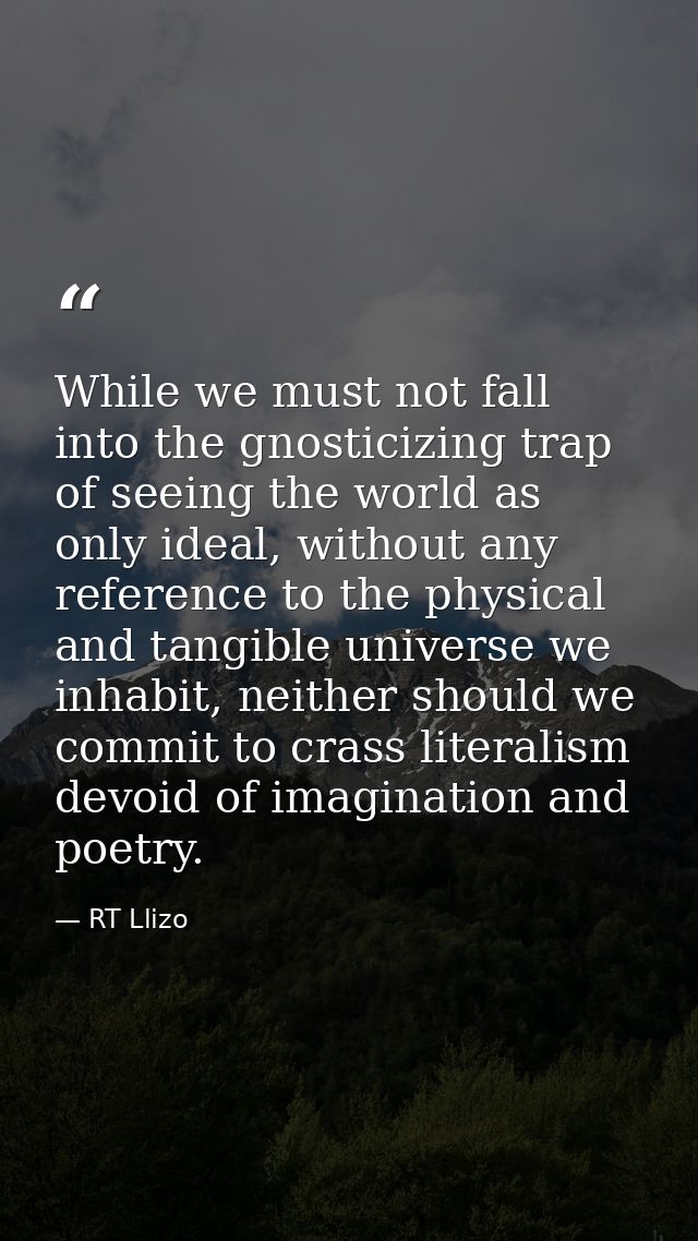 While we must not fall into the gnosticizing trap of seeing the world as only ideal, without any reference to the physic — RT Llizo