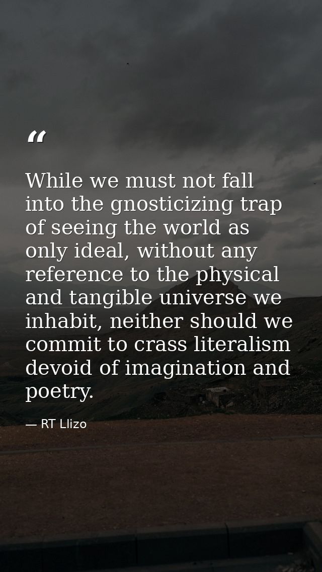 While we must not fall into the gnosticizing trap of seeing the world as only ideal, without any reference to the physic — RT Llizo