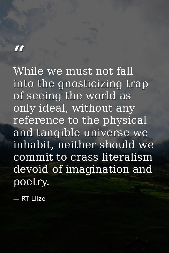 While we must not fall into the gnosticizing trap of seeing the world as only ideal, without any reference to the physic — RT Llizo