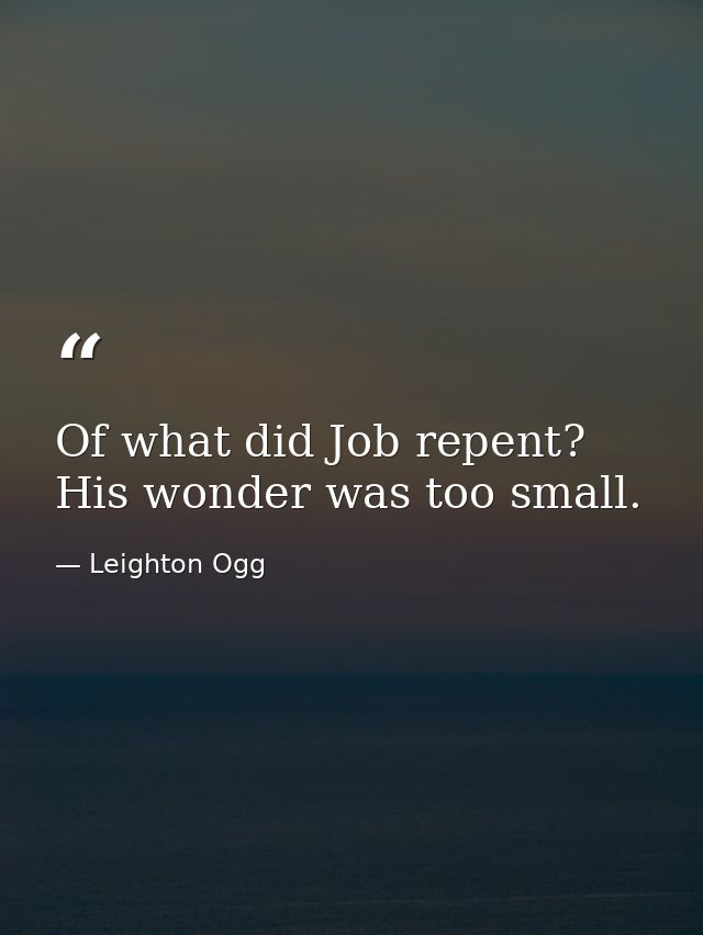 Of what did Job repent? His wonder was too small. — Leighton Ogg