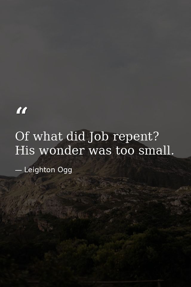 Of what did Job repent? His wonder was too small. — Leighton Ogg