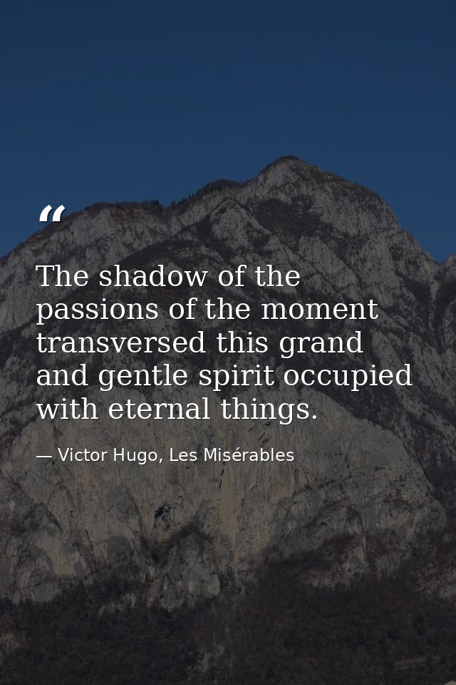 The shadow of the passions of the moment transversed this grand and gentle spirit occupied with eternal things. — Victor Hugo, Les Misérables