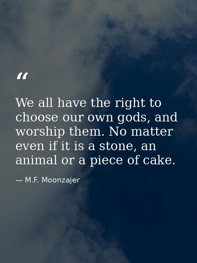 We all have the right to choose our own gods, and worship them. No matter even if it is a stone, an animal or a piece of — M.F. Moonzajer