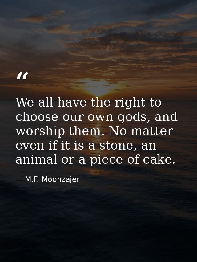 We all have the right to choose our own gods, and worship them. No matter even if it is a stone, an animal or a piece of — M.F. Moonzajer
