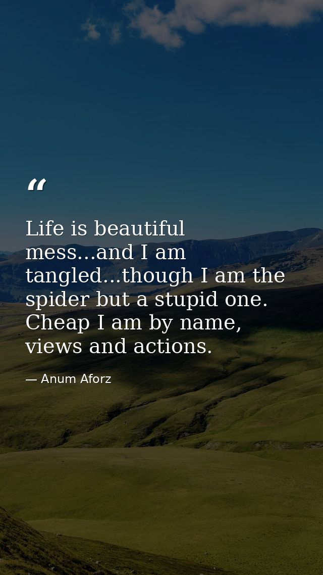 Life is beautiful mess...and I am tangled...though I am the spider but a stupid one. Cheap I am by name, views and actio — Anum Aforz