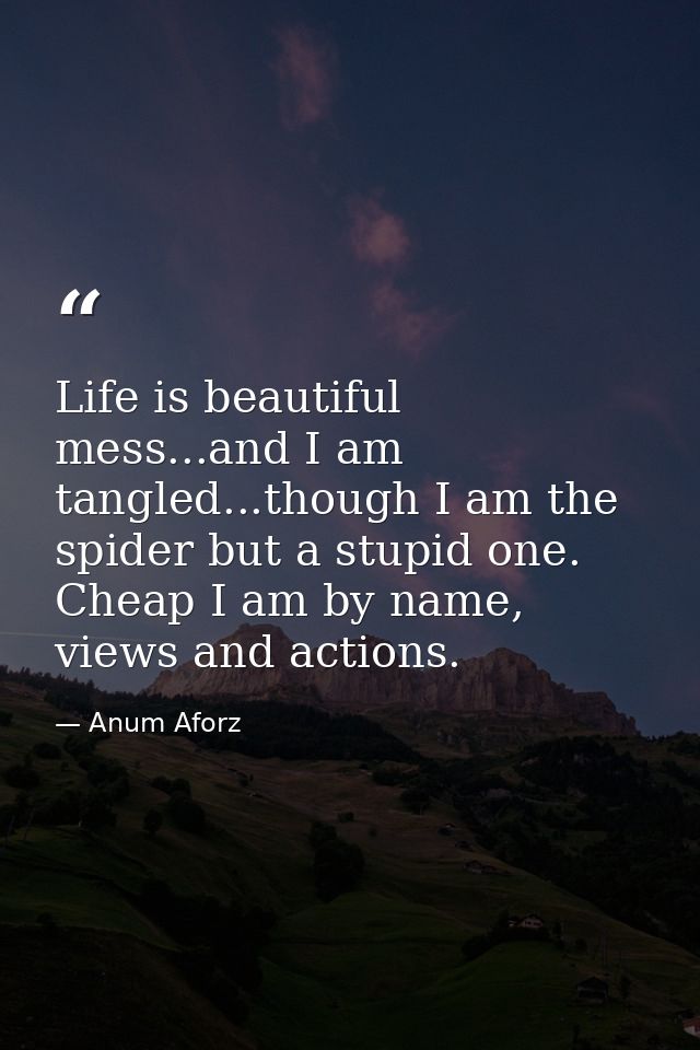 Life is beautiful mess...and I am tangled...though I am the spider but a stupid one. Cheap I am by name, views and actio — Anum Aforz