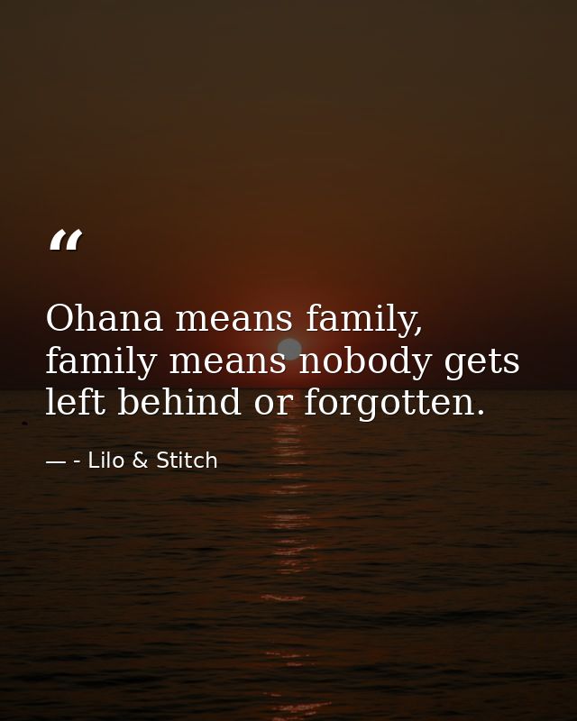 Ohana means family, family means nobody gets left behind or forgotten. — - Lilo & Stitch