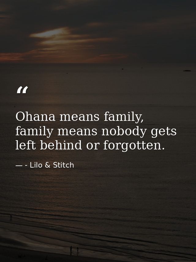 Ohana means family, family means nobody gets left behind or forgotten. — - Lilo & Stitch