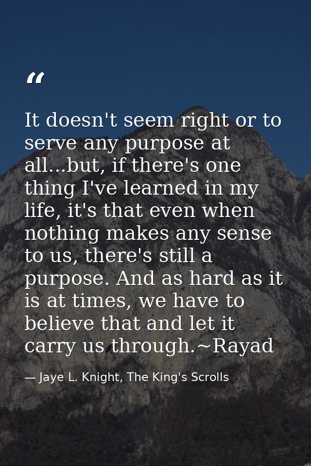 It doesn't seem right or to serve any purpose at all...but, if there's one thing I've learned in my life, it's that even — Jaye L. Knight, The King's Scrolls