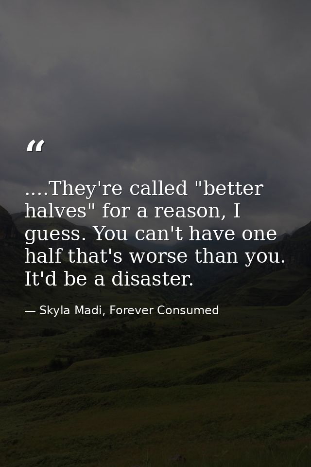 ....They're called "better halves" for a reason, I guess. You can't have one half that's worse than you. It'd be a disas — Skyla Madi, Forever Consumed