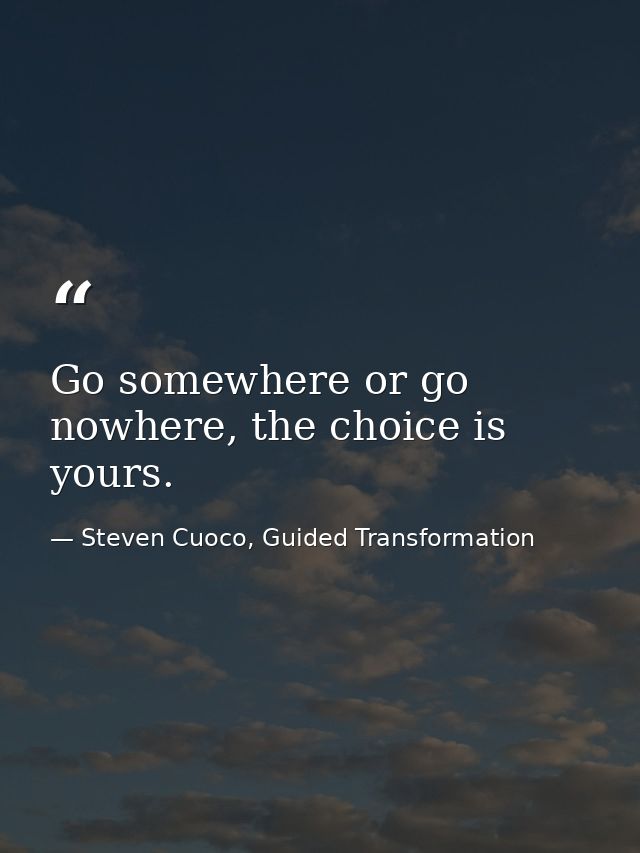 Go somewhere or go nowhere, the choice is yours. — Steven Cuoco, Guided Transformation