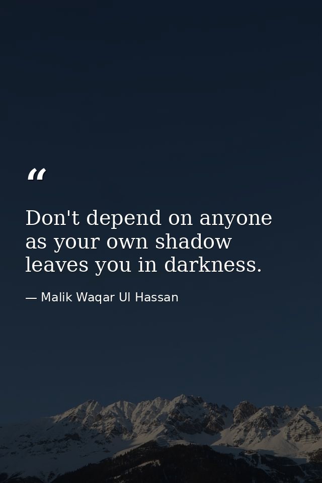 Don't depend on anyone as your own shadow leaves you in darkness. — Malik Waqar Ul Hassan