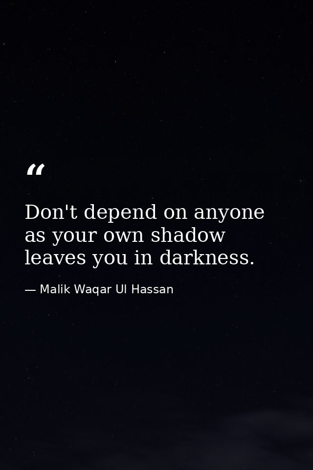 Don't depend on anyone as your own shadow leaves you in darkness. — Malik Waqar Ul Hassan