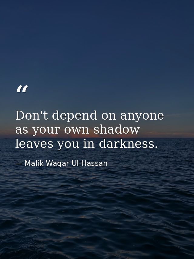 Don't depend on anyone as your own shadow leaves you in darkness. — Malik Waqar Ul Hassan