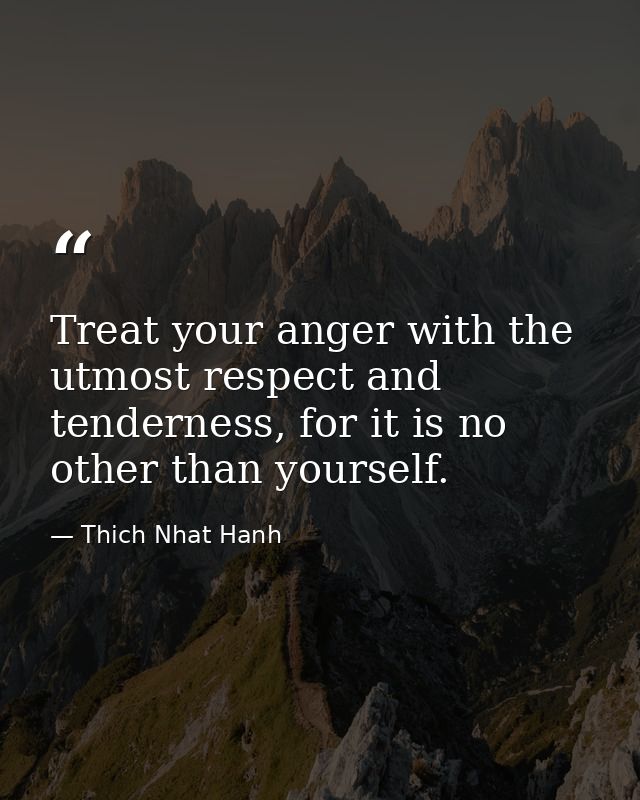 Treat your anger with the utmost respect and tenderness, for it is no other than yourself. — Thich Nhat Hanh