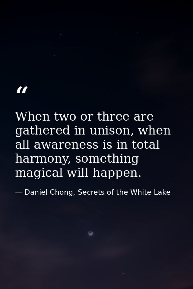 When two or three are gathered in unison, when all awareness is in total harmony, something magical will happen. — Daniel Chong, Secrets of the White Lake