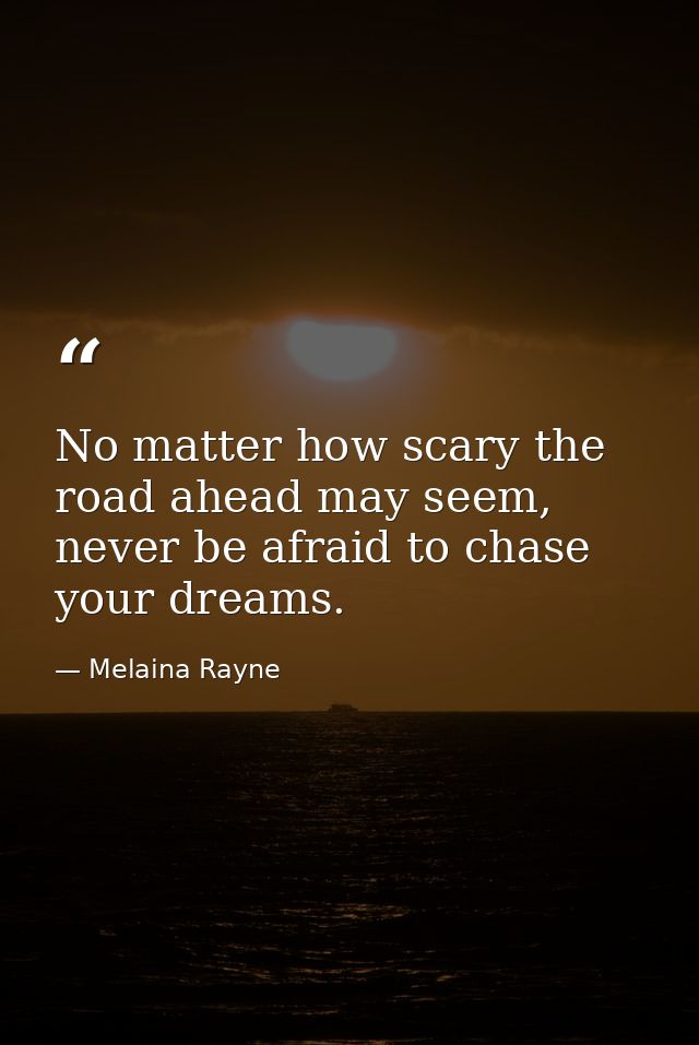 No matter how scary the road ahead may seem, never be afraid to chase your dreams. — Melaina Rayne