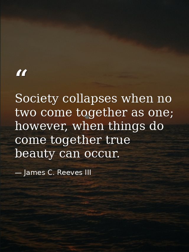 Society collapses when no two come together as one; however, when things do come together true beauty can occur. — James C. Reeves III