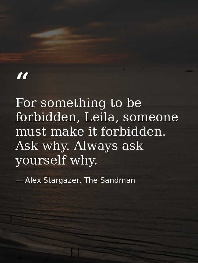 For something to be forbidden, Leila, someone must make it forbidden. Ask why. Always ask yourself why. — Alex Stargazer, The Sandman