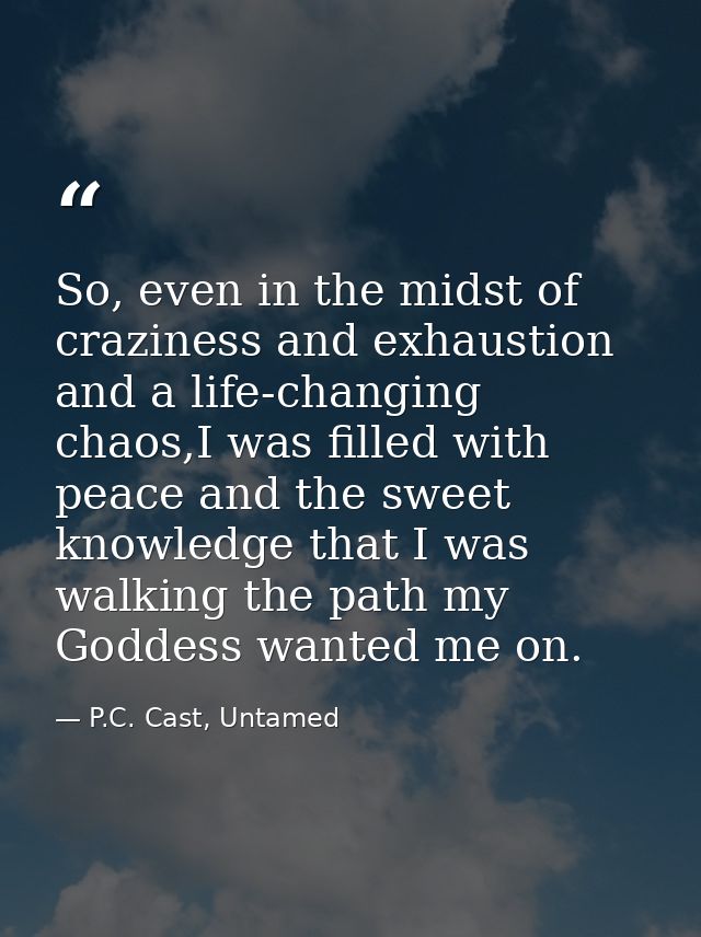 So, even in the midst of craziness and exhaustion and a life-changing chaos,I was filled with peace and the sweet knowle — P.C. Cast, Untamed