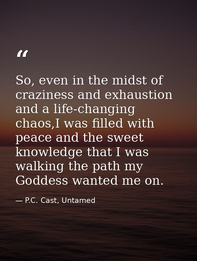 So, even in the midst of craziness and exhaustion and a life-changing chaos,I was filled with peace and the sweet knowle — P.C. Cast, Untamed