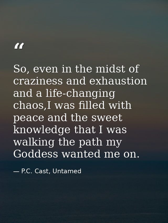 So, even in the midst of craziness and exhaustion and a life-changing chaos,I was filled with peace and the sweet knowle — P.C. Cast, Untamed