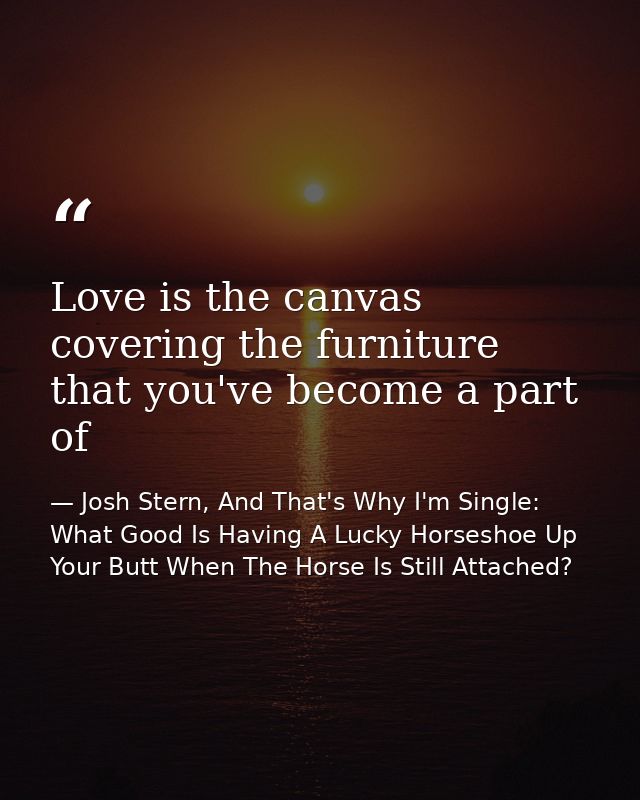 Love is the canvas covering the furniture that you've become a part of — Josh Stern, And That's Why I'm Single: What Good Is Having A Lucky Horseshoe Up Your Butt When The Horse Is Still Attached?