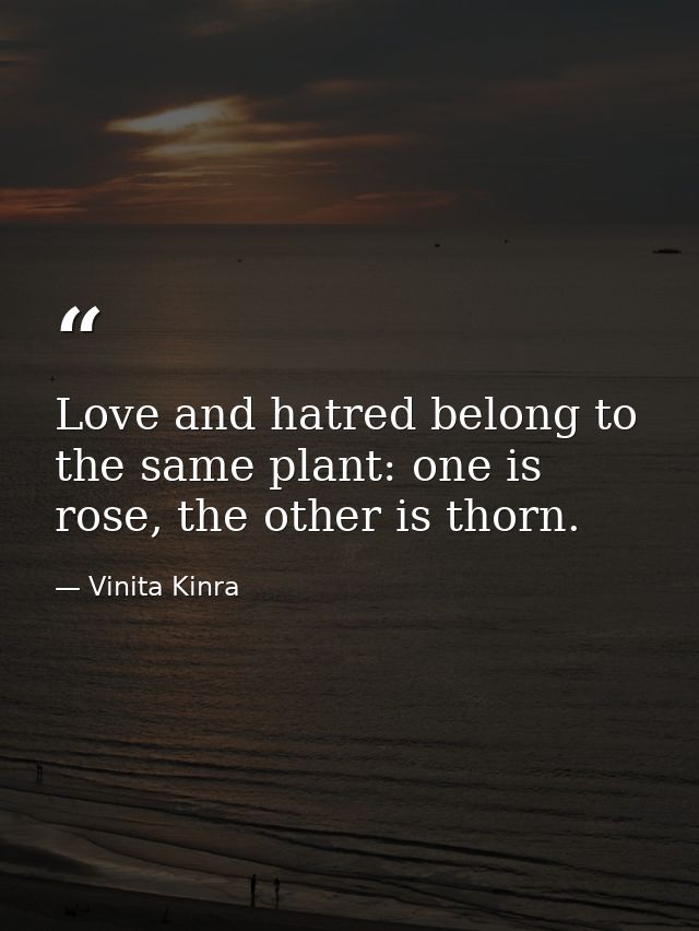 Love and hatred belong to the same plant: one is rose, the other is thorn. — Vinita Kinra