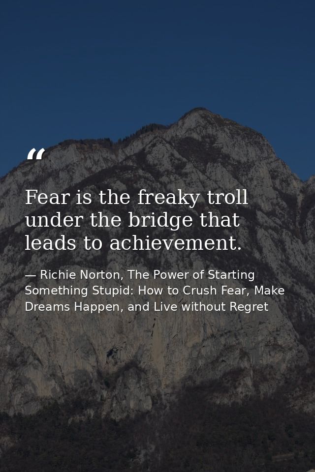 Fear is the freaky troll under the bridge that leads to achievement. — Richie Norton, The Power of Starting Something Stupid: How to Crush Fear, Make Dreams Happen, and Live without Regret