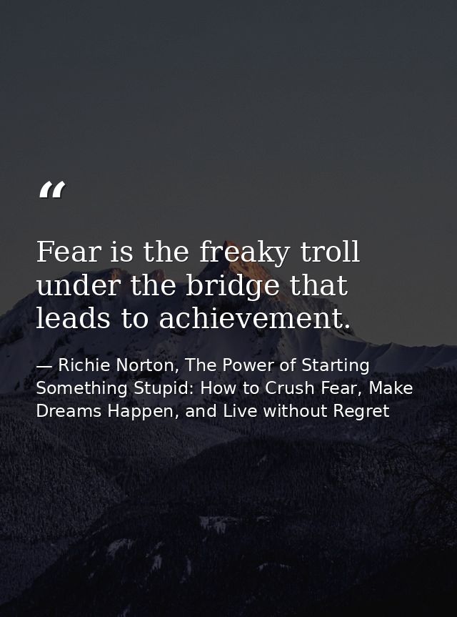 Fear is the freaky troll under the bridge that leads to achievement. — Richie Norton, The Power of Starting Something Stupid: How to Crush Fear, Make Dreams Happen, and Live without Regret