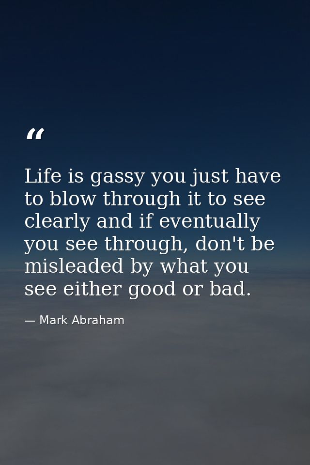 Life is gassy you just have to blow through it to see clearly and if eventually you see through, don't be misleaded by w — Mark Abraham