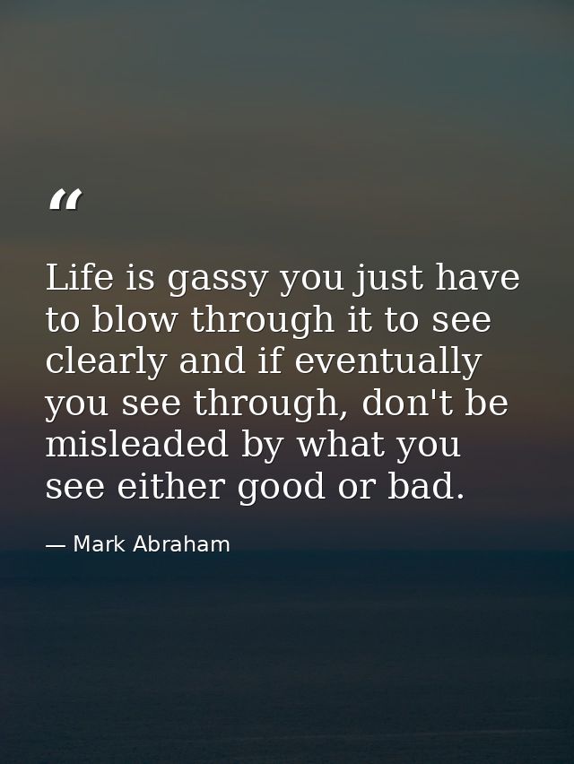 Life is gassy you just have to blow through it to see clearly and if eventually you see through, don't be misleaded by w — Mark Abraham