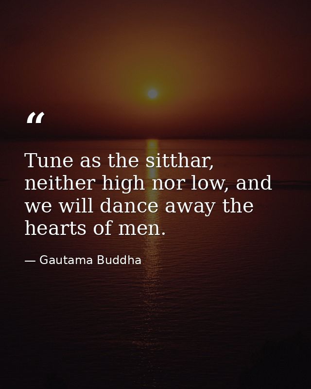 Tune as the sitthar, neither high nor low, and we will dance away the hearts of men. — Gautama Buddha