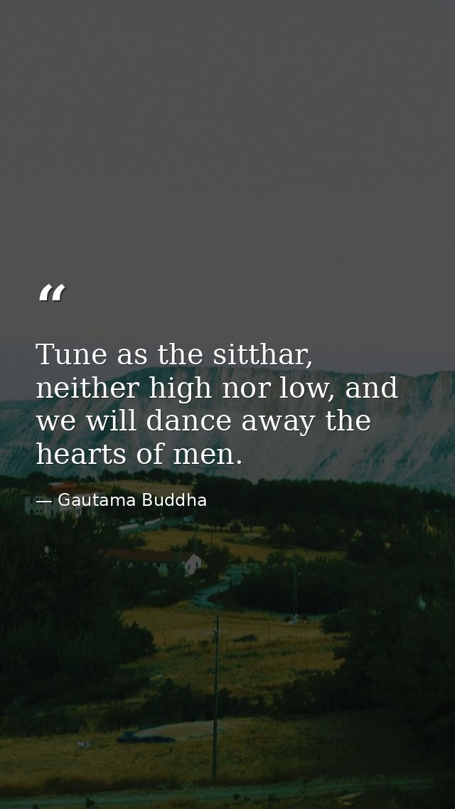 Tune as the sitthar, neither high nor low, and we will dance away the hearts of men. — Gautama Buddha