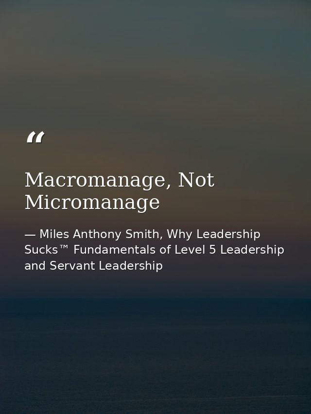 Macromanage, Not Micromanage — Miles Anthony Smith, Why Leadership Sucks™ Fundamentals of Level 5 Leadership and Servant Leadership