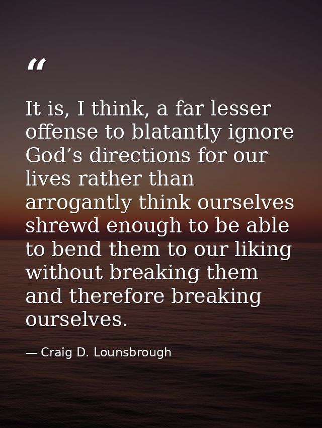 It is, I think, a far lesser offense to blatantly ignore God’s directions for our lives rather than arrogantly think our — Craig D. Lounsbrough