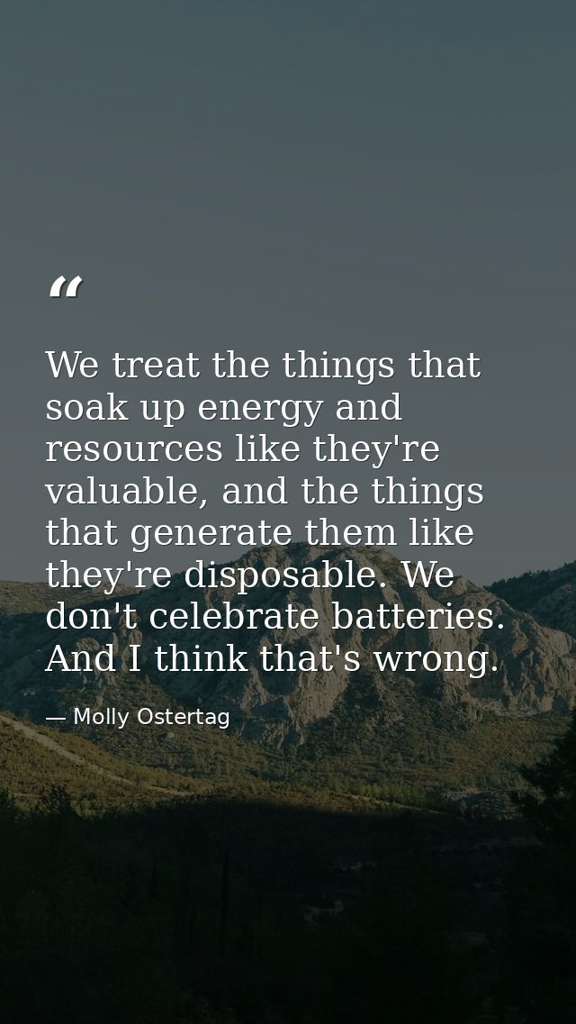 We treat the things that soak up energy and resources like they're valuable, and the things that generate them like they — Molly Ostertag