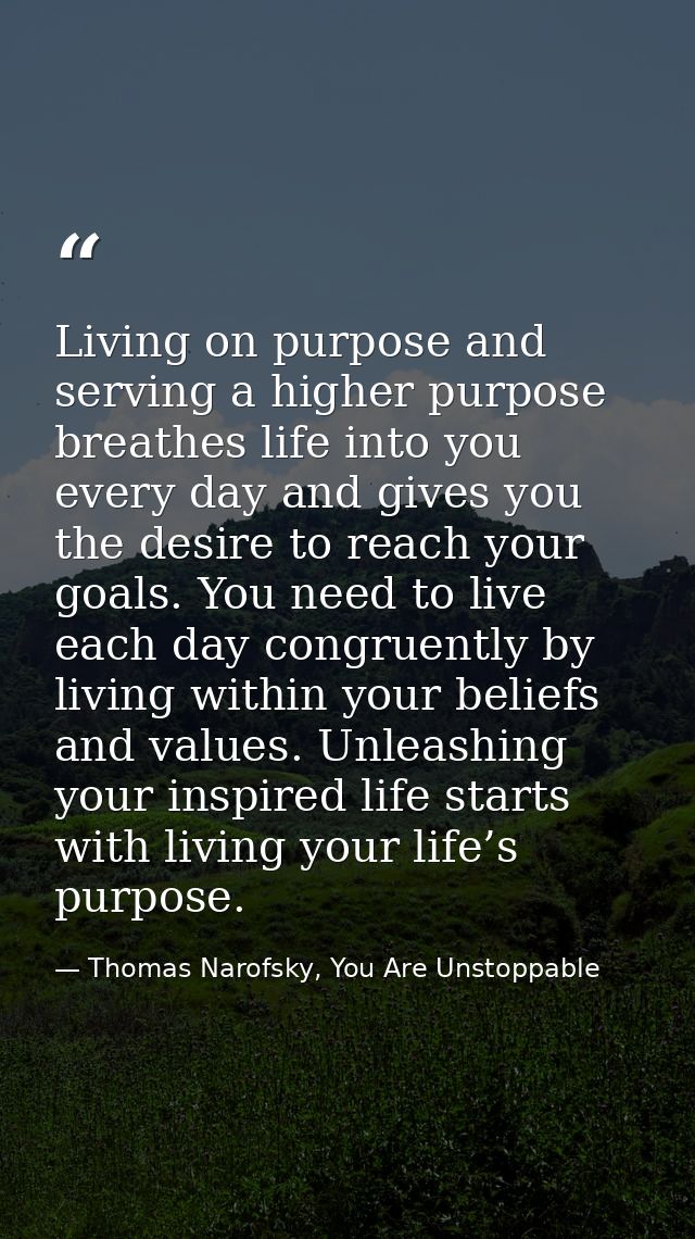 Living on purpose and serving a higher purpose breathes life into you every day and gives you the desire to reach your g — Thomas Narofsky, You Are Unstoppable