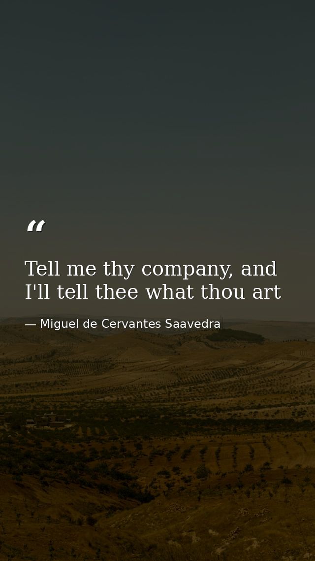 Tell me thy company, and I'll tell thee what thou art — Miguel de Cervantes Saavedra
