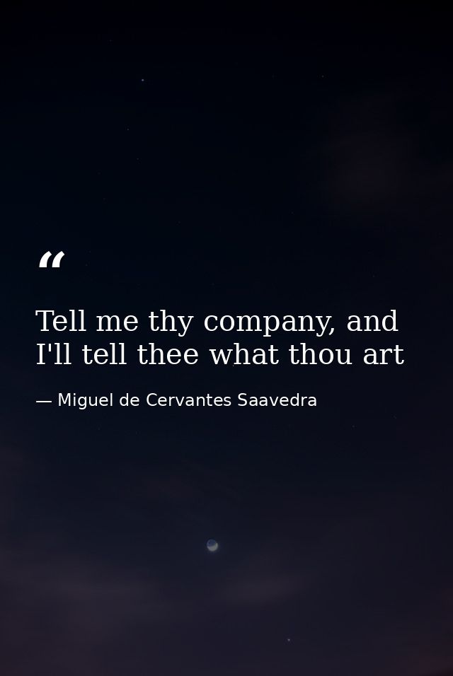 Tell me thy company, and I'll tell thee what thou art — Miguel de Cervantes Saavedra