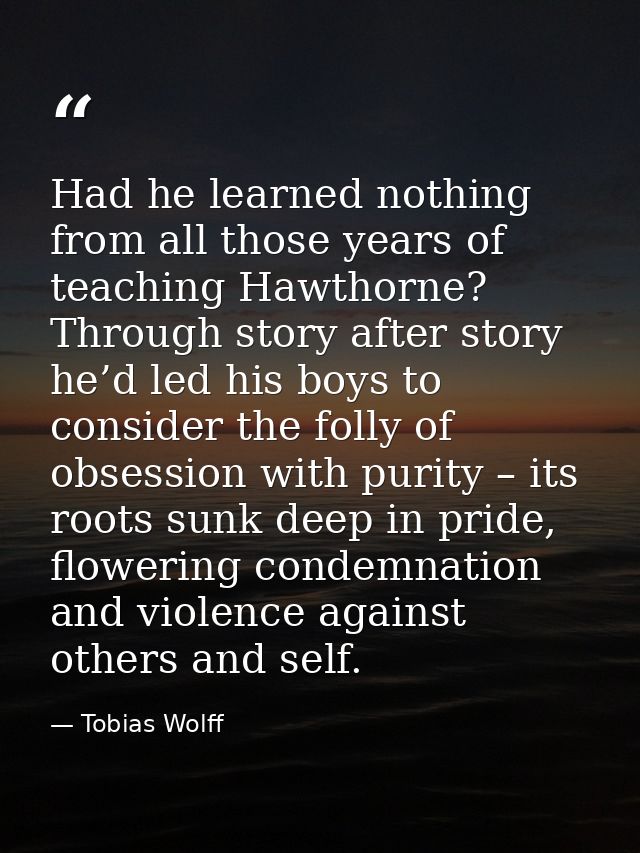 Had he learned nothing from all those years of teaching Hawthorne? Through story after story he’d led his boys to consid — Tobias Wolff