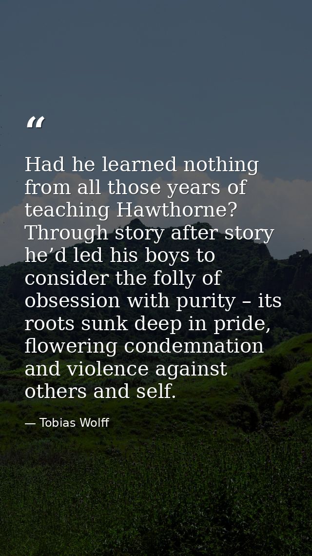 Had he learned nothing from all those years of teaching Hawthorne? Through story after story he’d led his boys to consid — Tobias Wolff