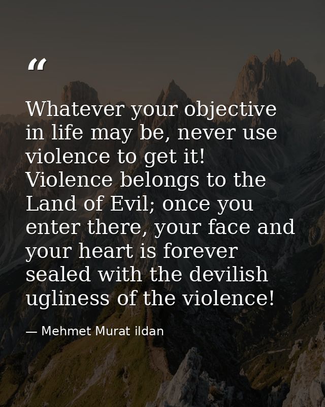 Whatever your objective in life may be, never use violence to get it! Violence belongs to the Land of Evil; once you ent — Mehmet Murat ildan