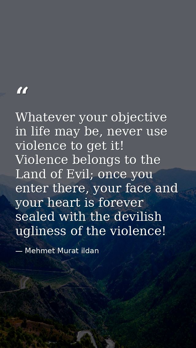 Whatever your objective in life may be, never use violence to get it! Violence belongs to the Land of Evil; once you ent — Mehmet Murat ildan