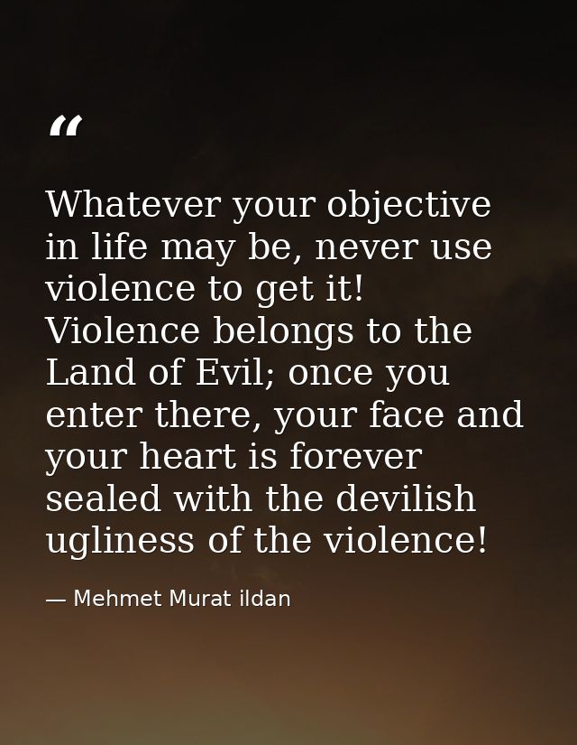 Whatever your objective in life may be, never use violence to get it! Violence belongs to the Land of Evil; once you ent — Mehmet Murat ildan